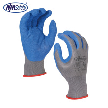 NMSAFETY 13 gauge grey polyester or nylon coated blue latex safety protection gloves CE 2131X